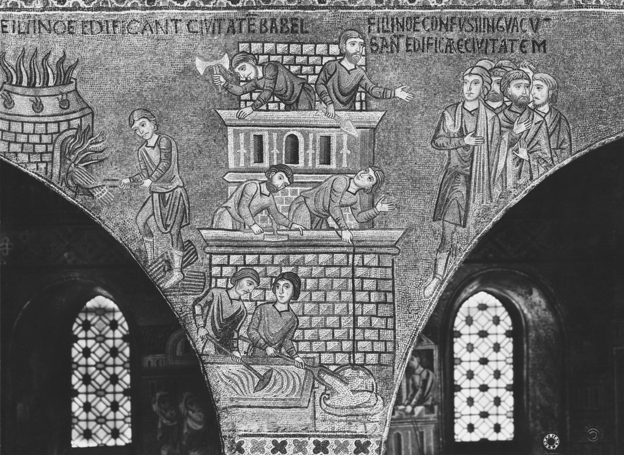 La construcción de la torre de Babel (mosaico) de Sicilian School
