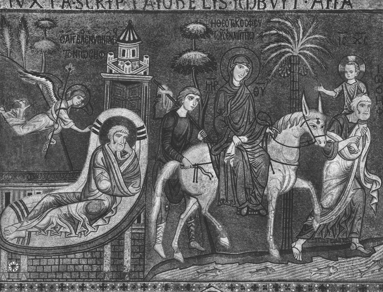 Sueño de José y huida a Egipto (mosaico) de Sicilian School