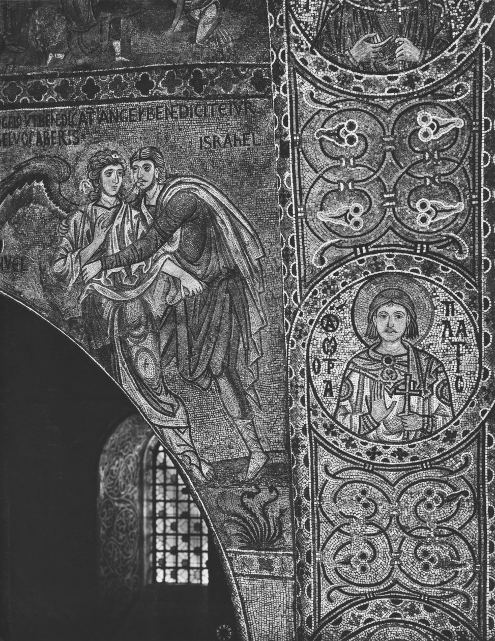 Jacob luchando con el ángel (mosaico) de Sicilian School