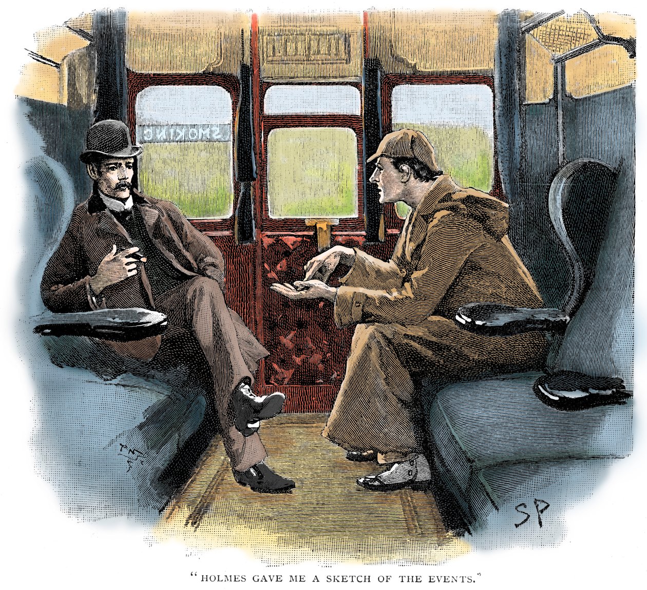 La aventura de Silver Blaze, Holmes y Watson en el tren de Sidney Paget