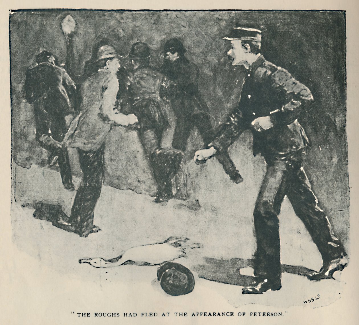 Los rufianes huyeron a la aparición de Peterson, 1892 de Sidney Paget