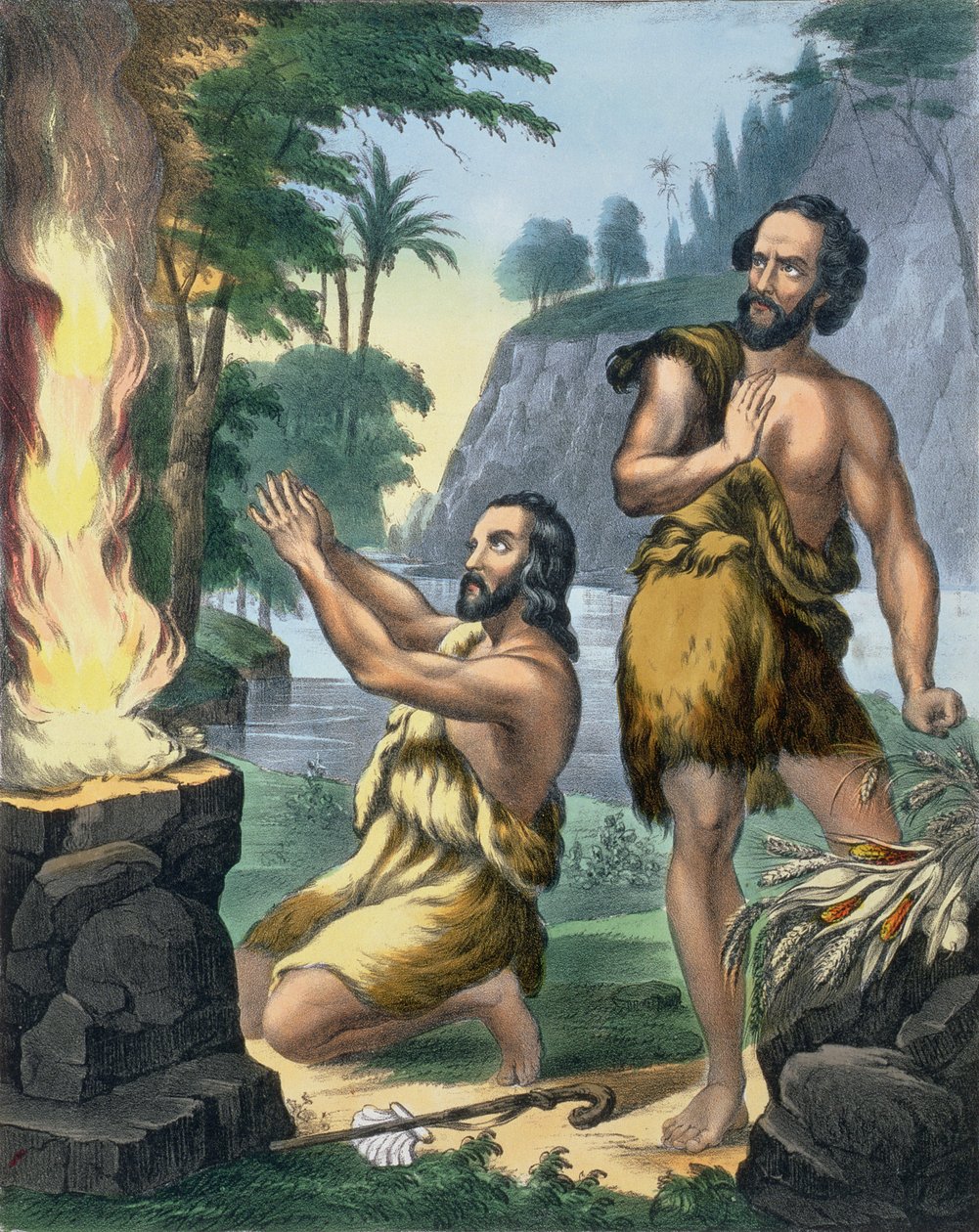 El Sacrificio de Caín y Abel, de una biblia impresa por Edward Gover, 1870