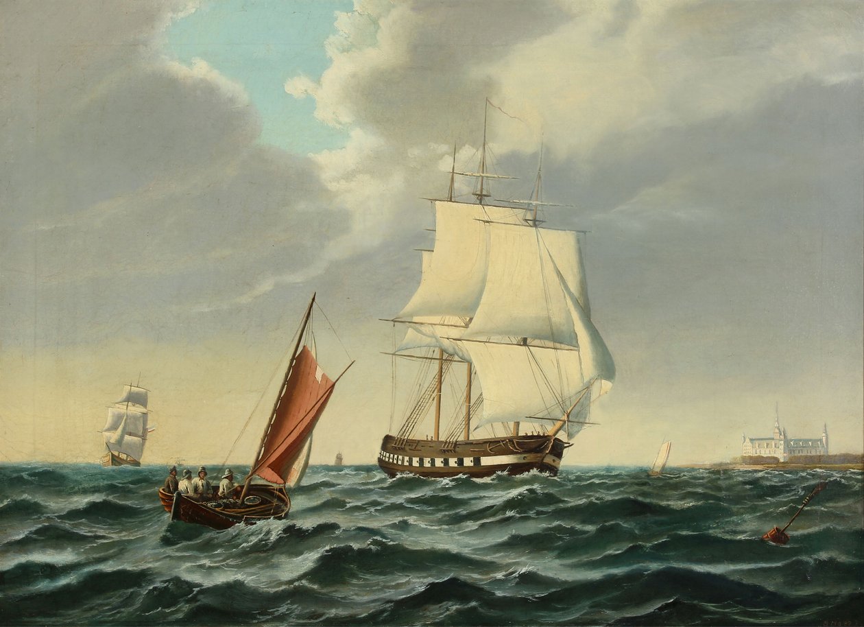 Buque de guerra saliendo con Kronborg a babor de Siegfried Hass