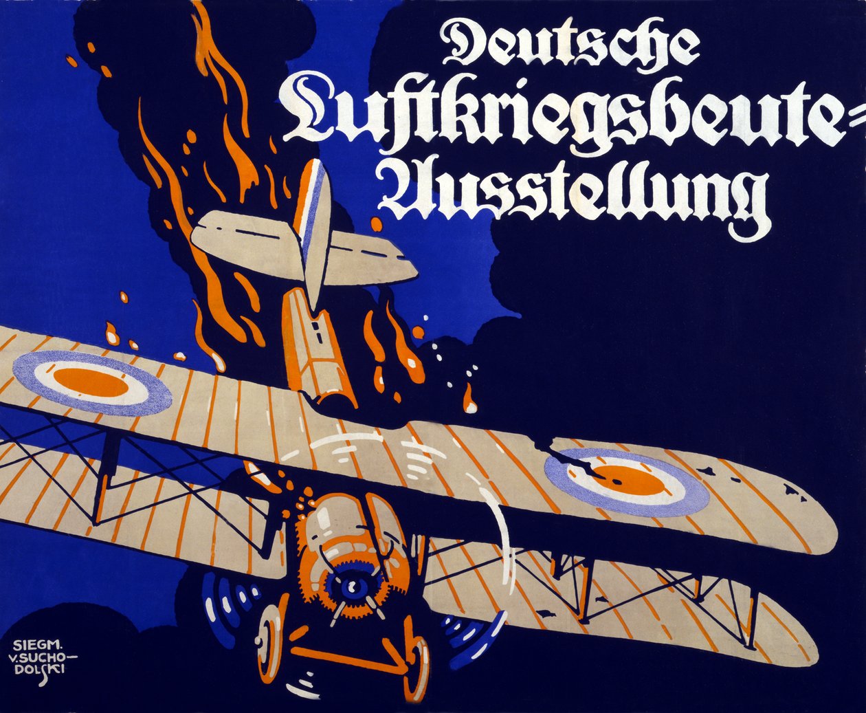 Póster publicitario de la exposición de botín de guerra aéreo alemán, 1918 de Siegmund von Suchodolski
