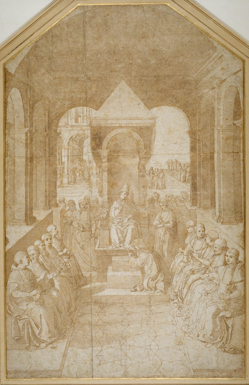 Eneas Piccolomini besando la zapatilla del Papa Eugenio, después de Pinturicchio de Sienese School