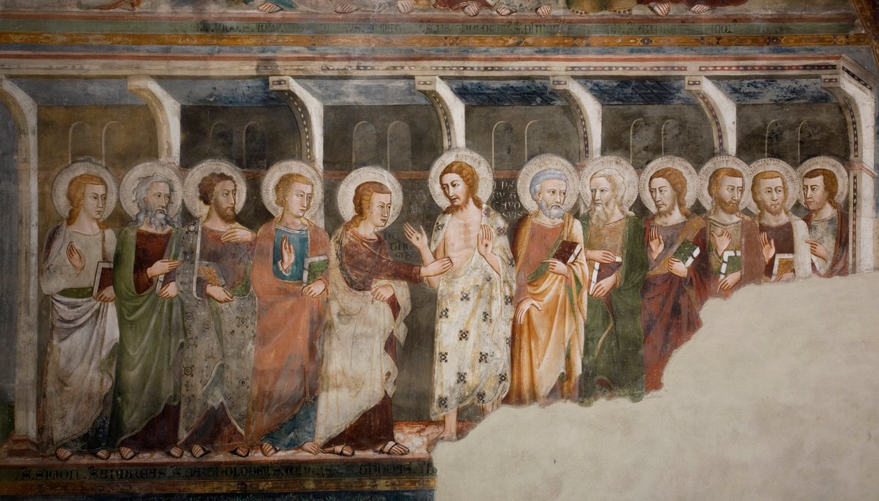 La incredulidad del apóstol Tomás. Fresco de la escuela de Siena. Siglo XIV. Iglesia Superior. Monasterio de San Benedetto (Sacro Speco), Subiaco (Roma), Italia de Sienese School