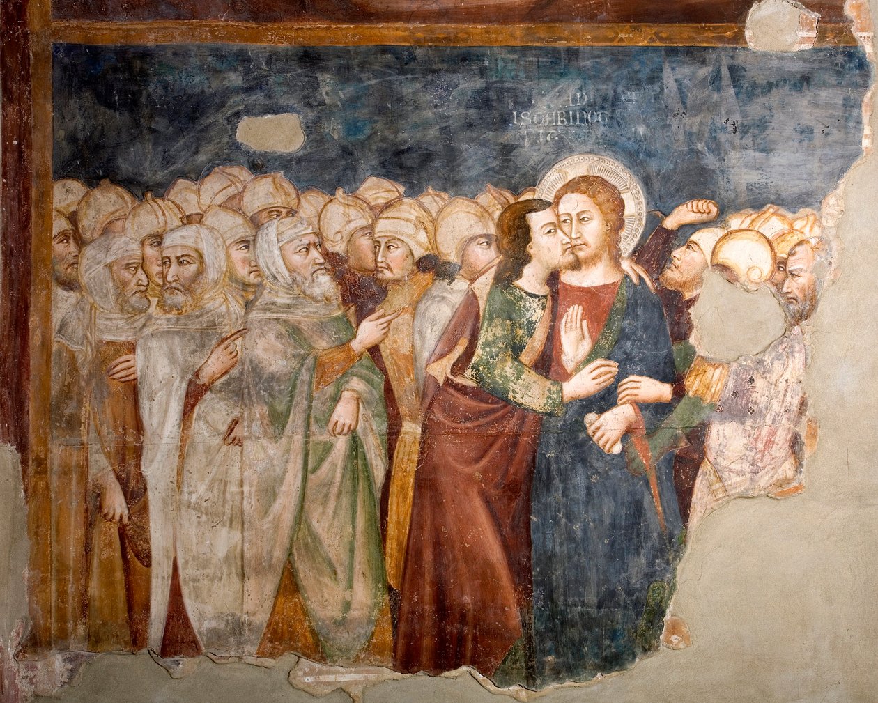 El beso de Judas. Fresco de la escuela de Siena. Siglo XIV. Iglesia Superior. Monasterio de San Benedetto (Sacro Speco), Subiaco (Roma), Italia de Sienese School