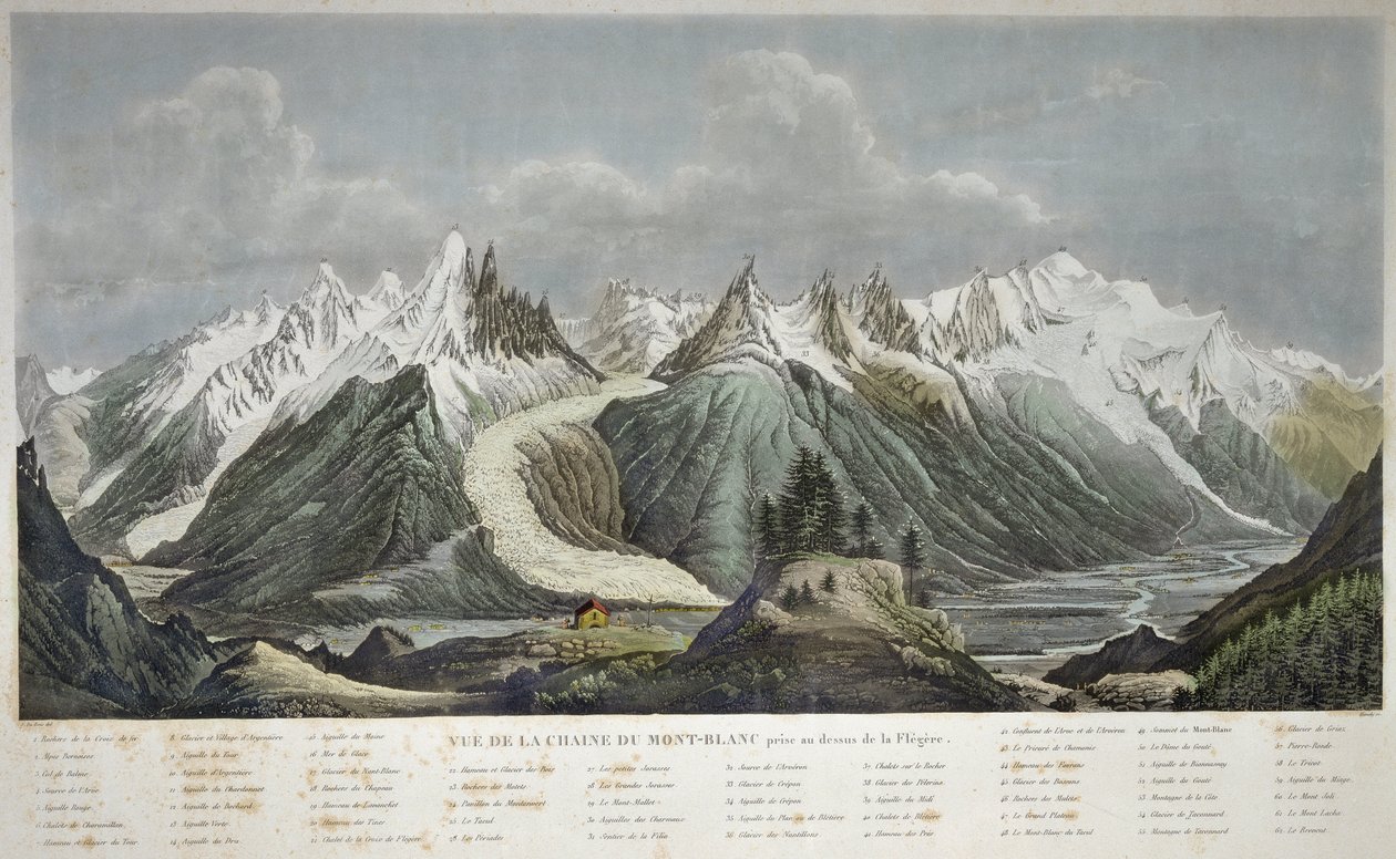 Vista del macizo del Mont Blanc (Mont Blanc) - VISTA DE LA CHAINE DU MONT BLANC TOMADA SOBRE LA FLEGERE POR SIGISMOND HIMELY 1801-1872 - de Sigismond Himely