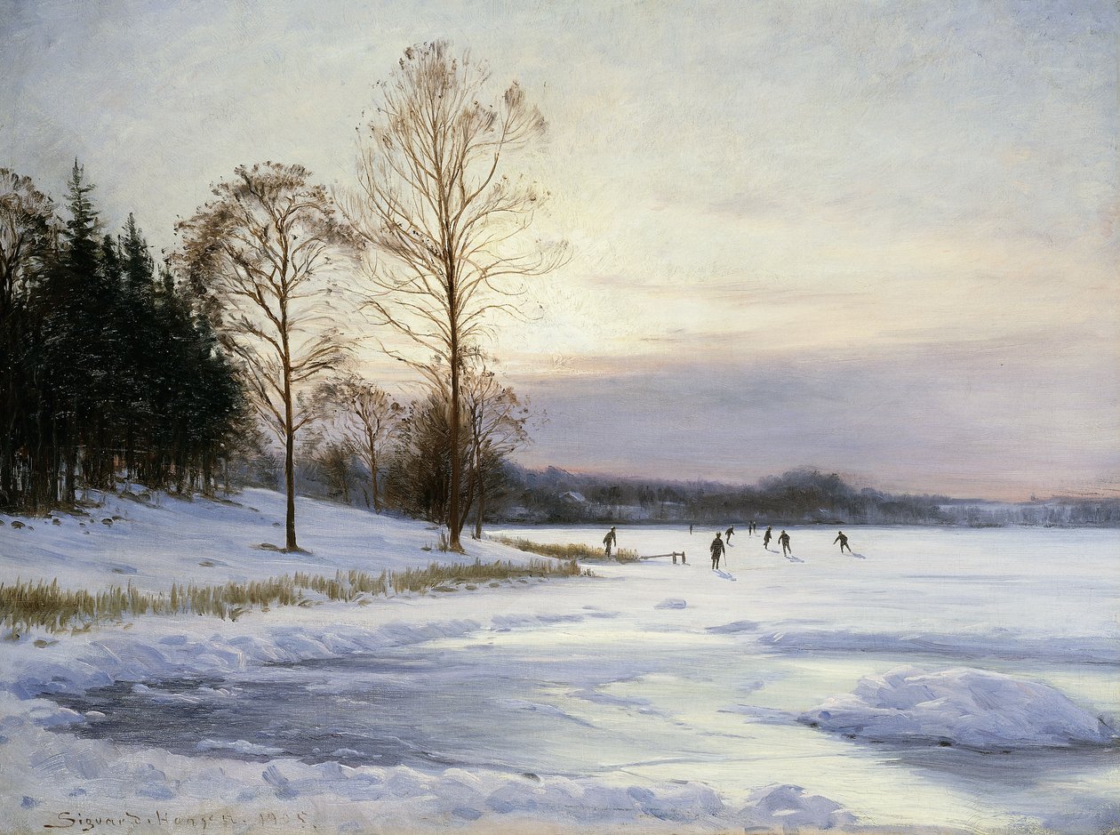 Patinadores en un estanque congelado de Sigvard Hansen