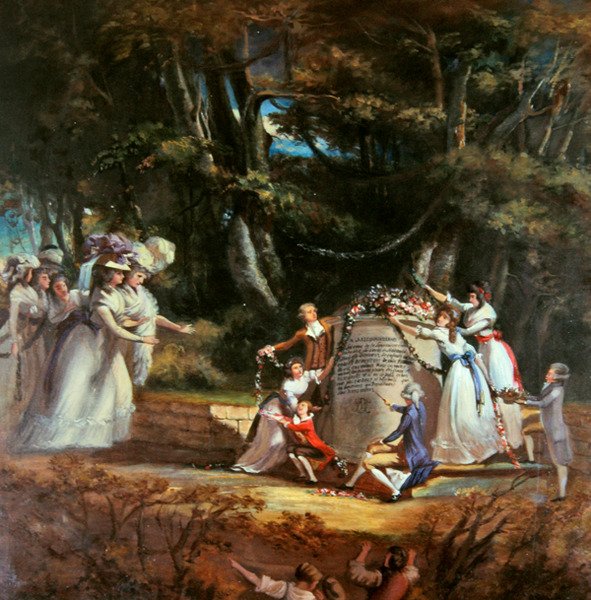 Los hijos de la Duquesa de Orleans saludan a su madre en el monumento erigido por ellos para conmemorar su recuperación de salud tras una visita a Spa en 1787 de Silvestre Mirys
