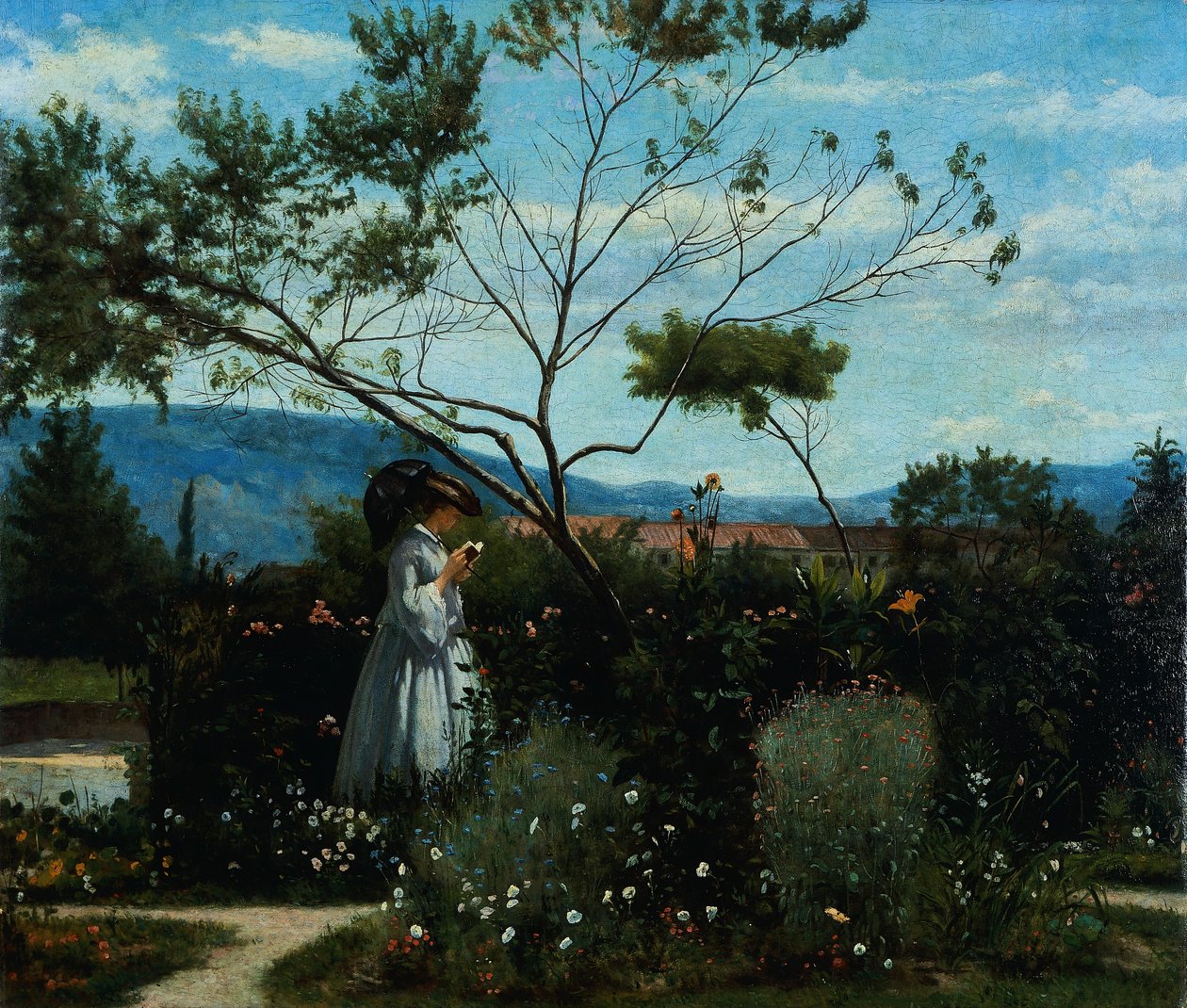 Entre las flores en el jardín, por Silvestro Lega (1826-1895) de Silvestro Lega