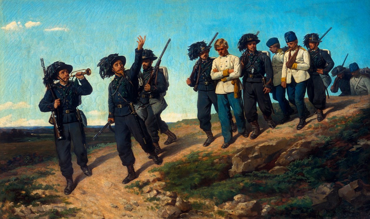 Guardias llevando prisioneros de Silvestro Lega