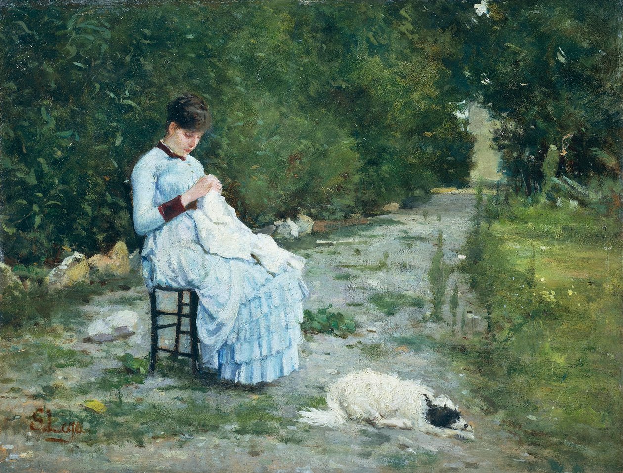 En el jardín, por Silvestro Lega (1826-1895) de Silvestro Lega