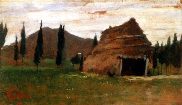 Paisaje con una Cabaña de Paja de Silvestro Lega