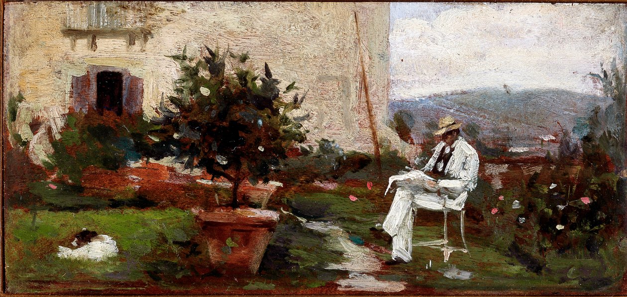 Luigi Tommasi en su jardín de Silvestro Lega