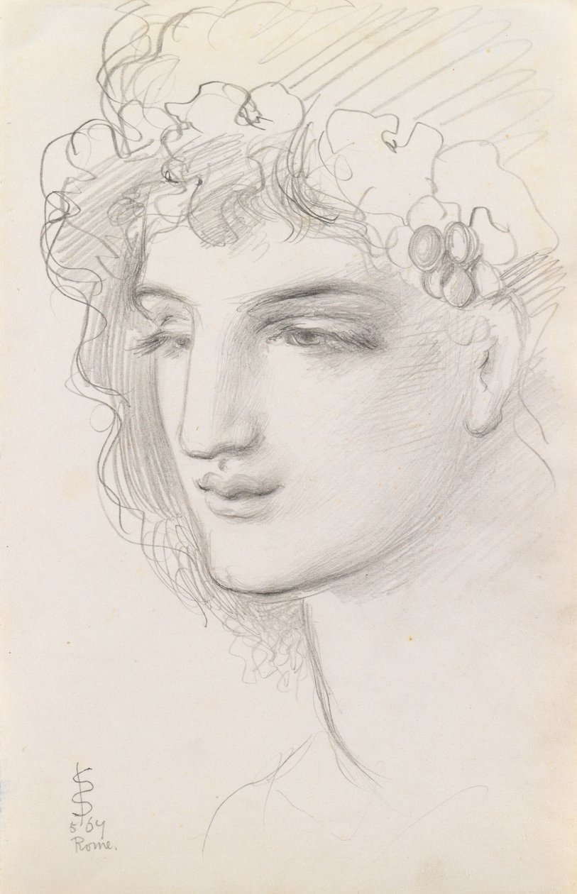 Estudio de una cabeza con guirnalda, 1867 de Simeon Solomon