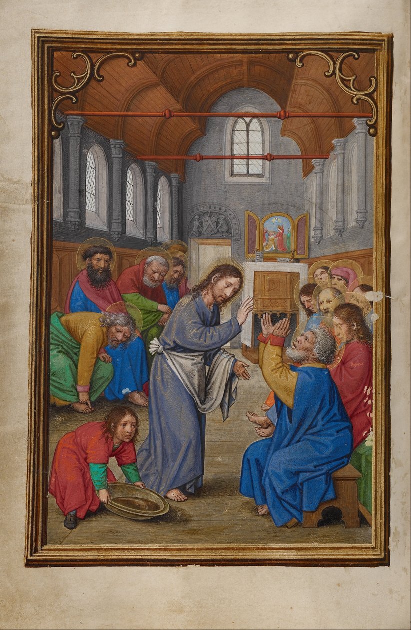 Cristo lavando los pies de los apóstoles de Simon Bening
