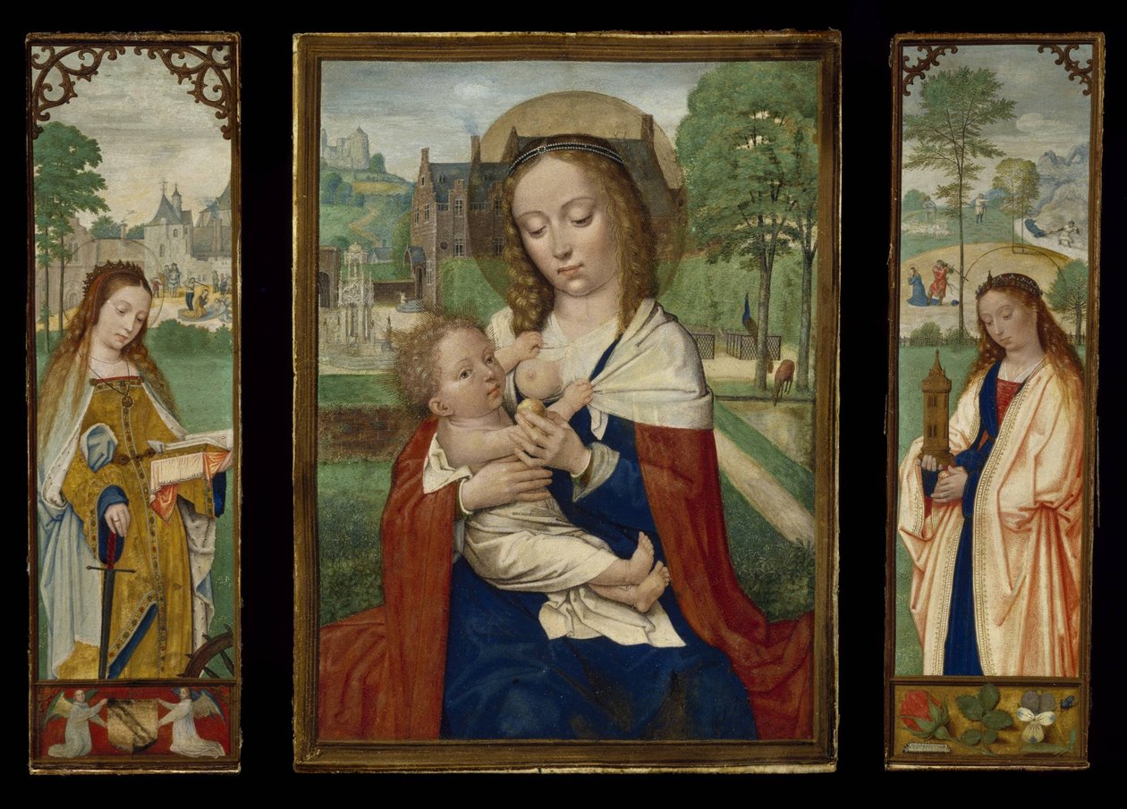 Virgen y Niño; Santas Catalina y Bárbara de Simon Bening