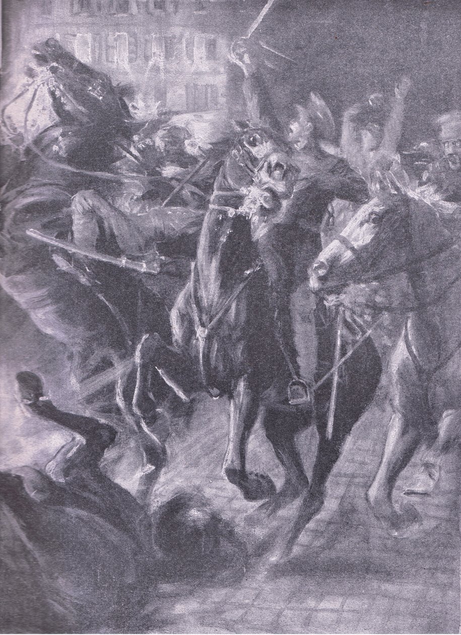Una carga nocturna de la caballería británica durante el movimiento de barrido en octubre de 2014, de Historia de la Gran Guerra Vol 3 publicada por Waverley Book Co Limited, c.1920 de Simon Harmon Vedder