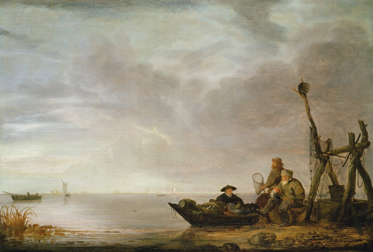 Pescador en la orilla de Simon de Vlieger