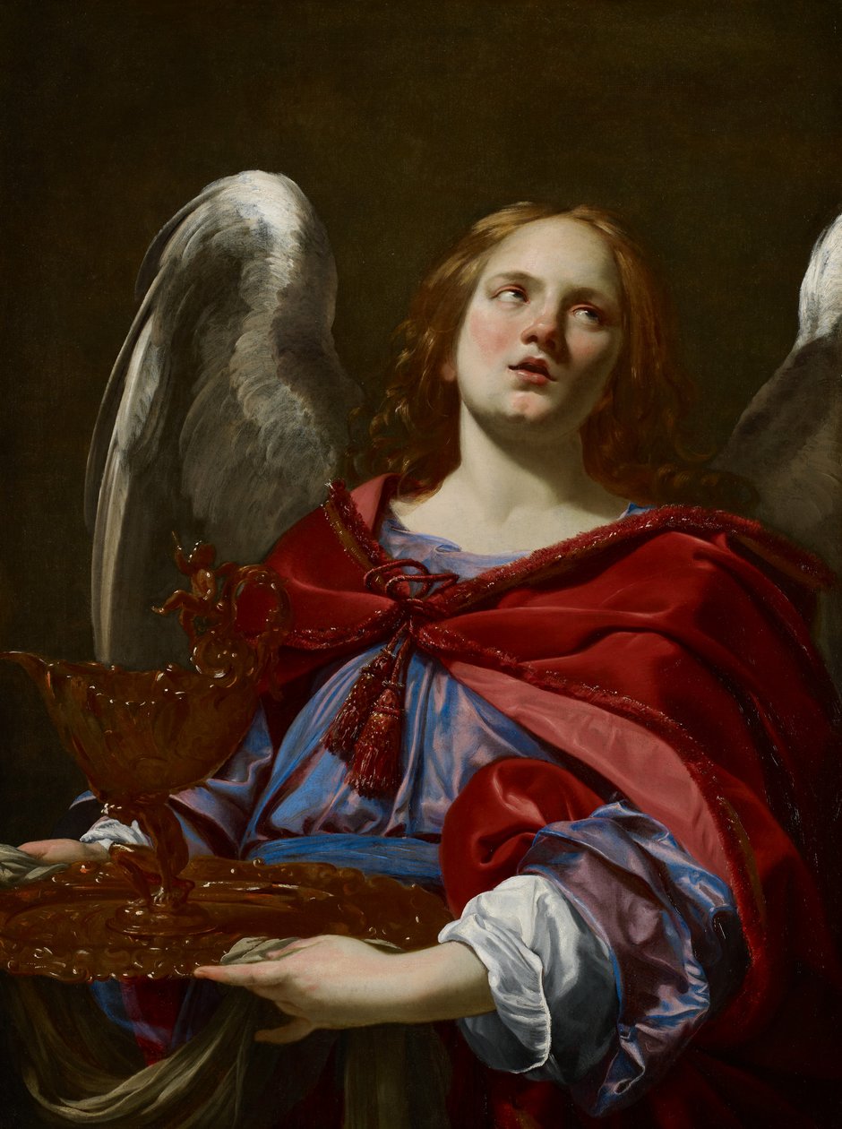Ángeles con atributos de la Pasión: Ángel sosteniendo el vaso y la toalla para lavar las manos de Poncio Pilato, c.1624 de Simon Vouet