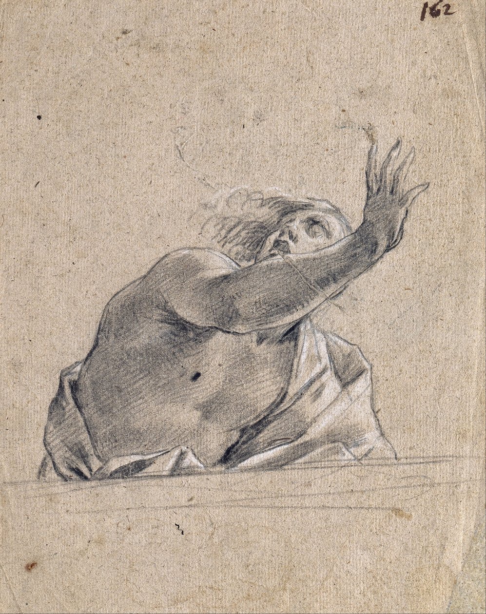 Hombre con brazo levantado detrás de un parapeto de Simon Vouet