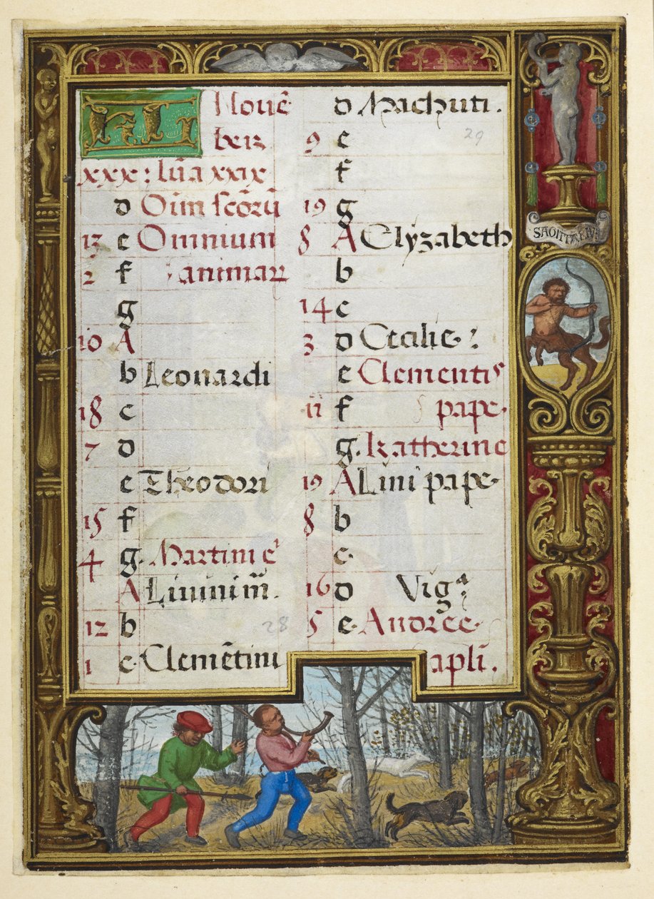 Página del calendario de noviembre, ilustración de 
