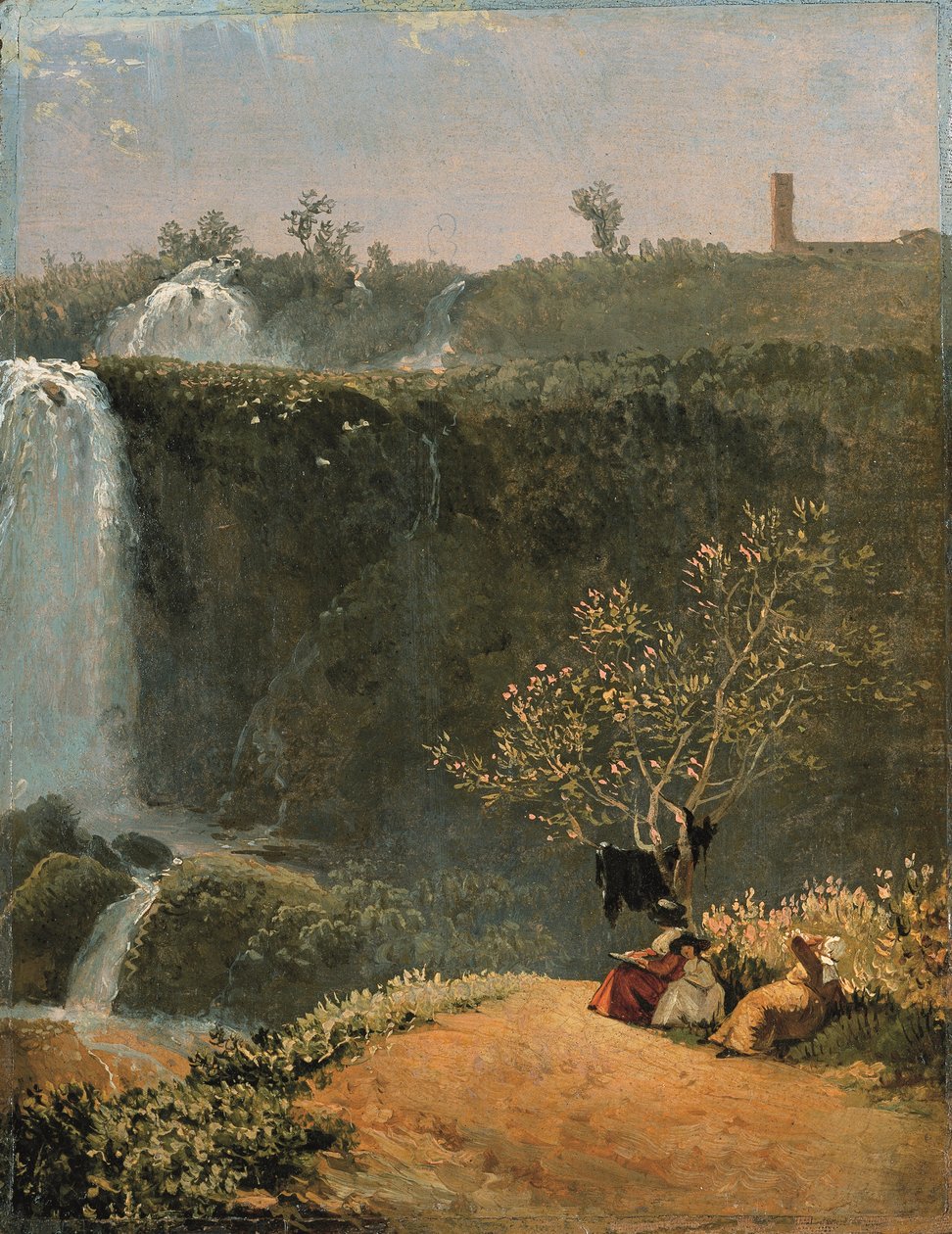 Elisabeth Louise Vigée-Lebrun dibujando la cascada de Tivoli con su hija Julie y su institutriz (óleo sobre papel montado sobre lienzo) de Simon Alexandre Clément Denis