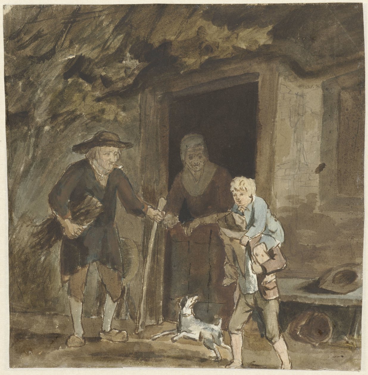Familia campesina en la puerta de su casa de Simon Andreas Krausz