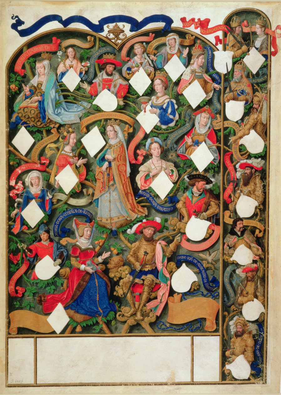 Añadir Ms 12531 f.10 Árbol genealógico de Juan de Gaunt de Simon Bening