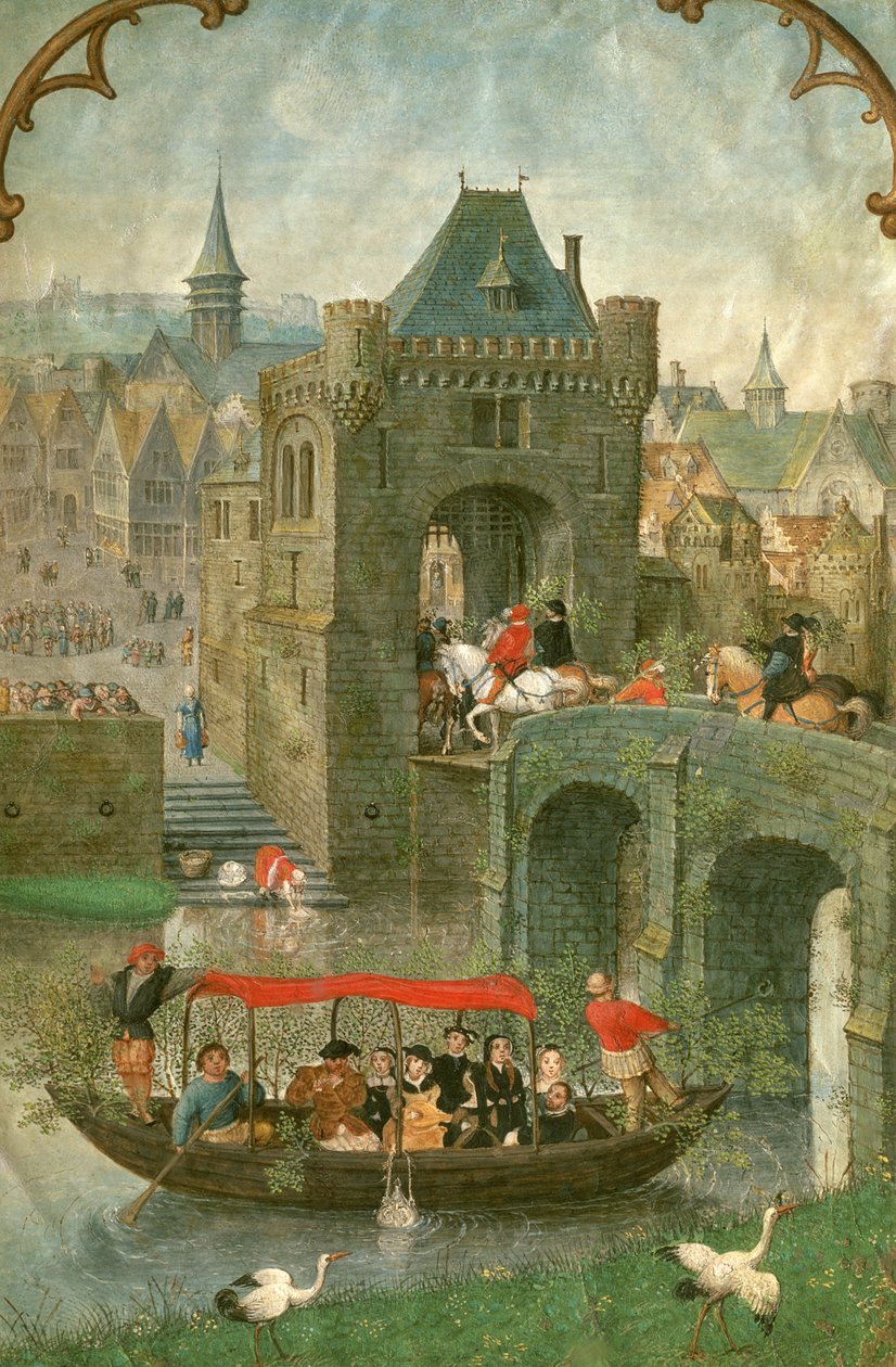 Navegando en el mes de mayo, de un Libro de Horas, c.1540 de Simon Bening