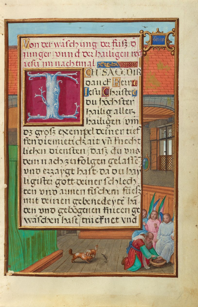 Frontera con Abraham lavando los pies a los tres ángeles de Simon Bening