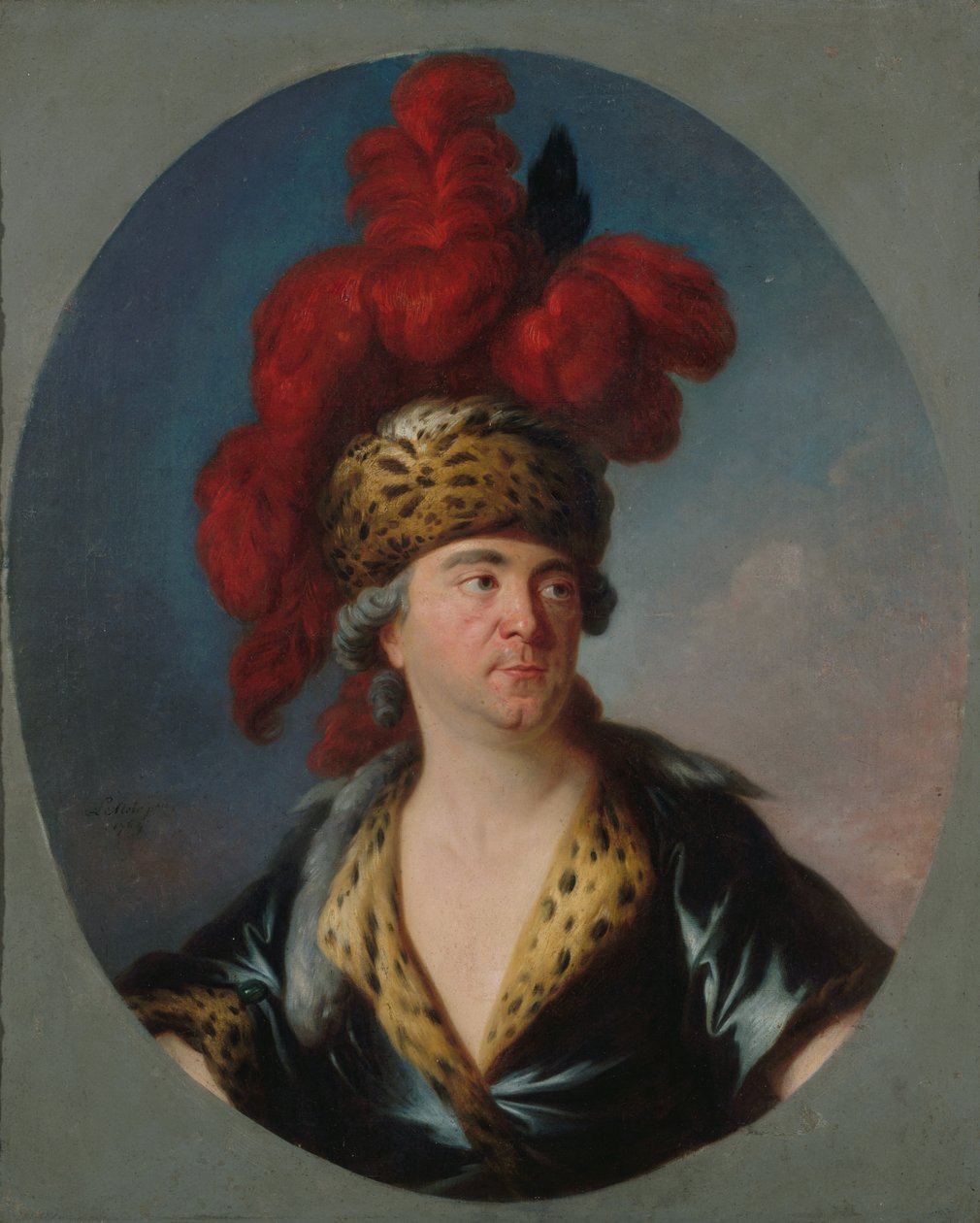 Retrato de Henri-Louis Lekain 1728-1778 como Genghis Khan en la obra..., finales de 1750s de Simon Bernard Lenoir