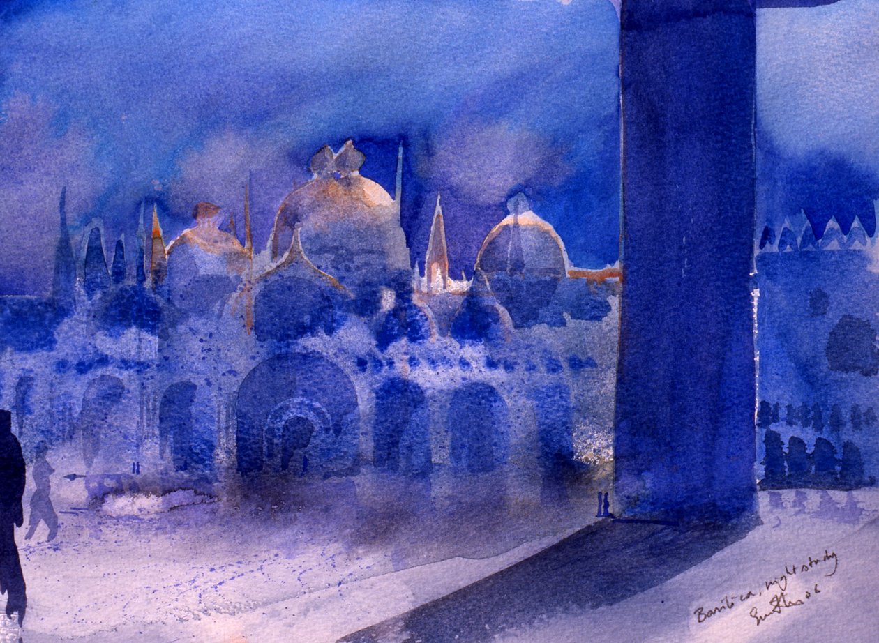 Basílica, estudio nocturno, 2006 (acuarela sobre papel) de Simon Fletcher