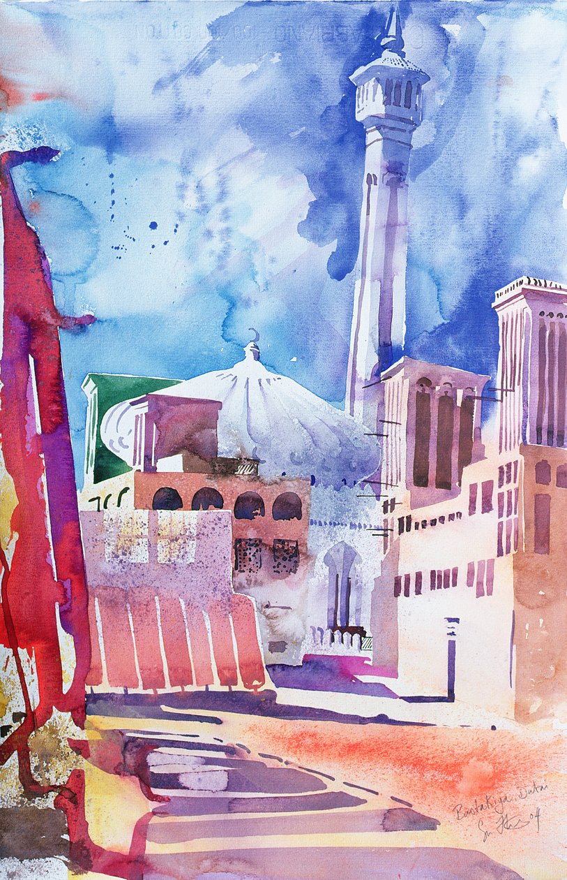 Bastakia, Dubai, 2004 (acuarela sobre papel) de Simon Fletcher