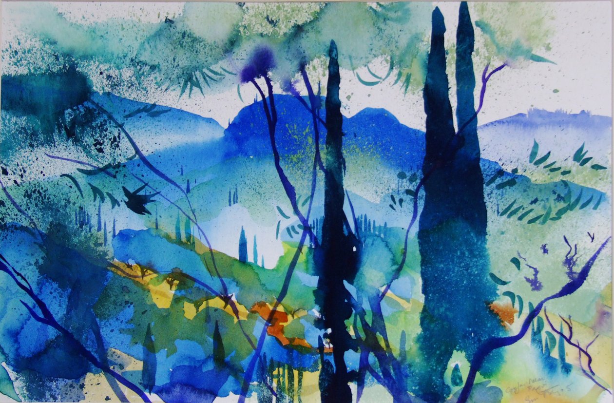 Corfú, cerca de Pagoi, 2005 (acuarela sobre papel) de Simon Fletcher