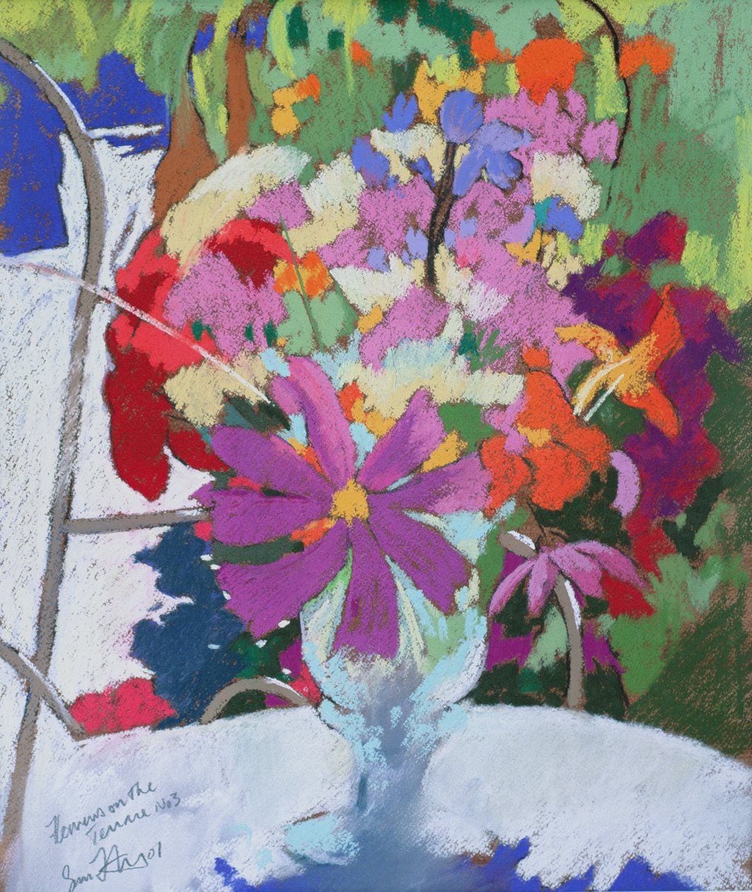 Flores en la terraza 3, 2001 (pastel) de Simon Fletcher