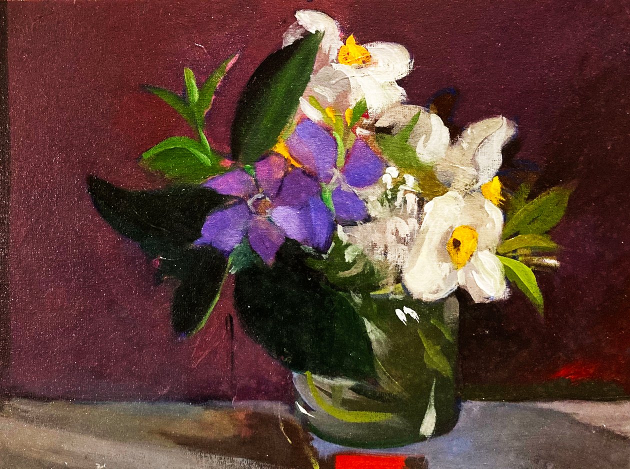 Flores de Julie (óleo sobre lienzo sobre tabla) de Simon Fletcher
