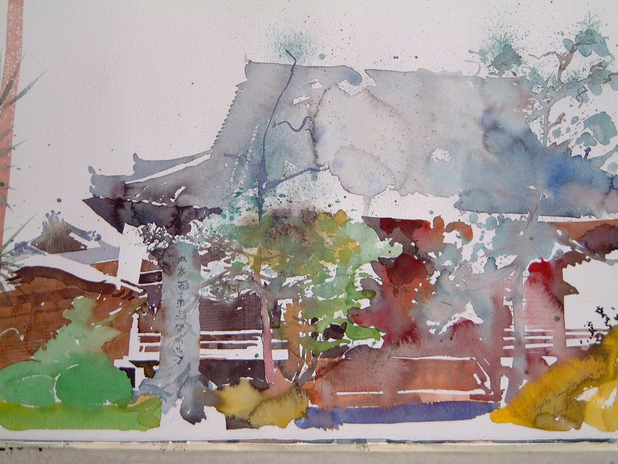 Templo de Kioto (acuarela sobre papel) de Simon Fletcher