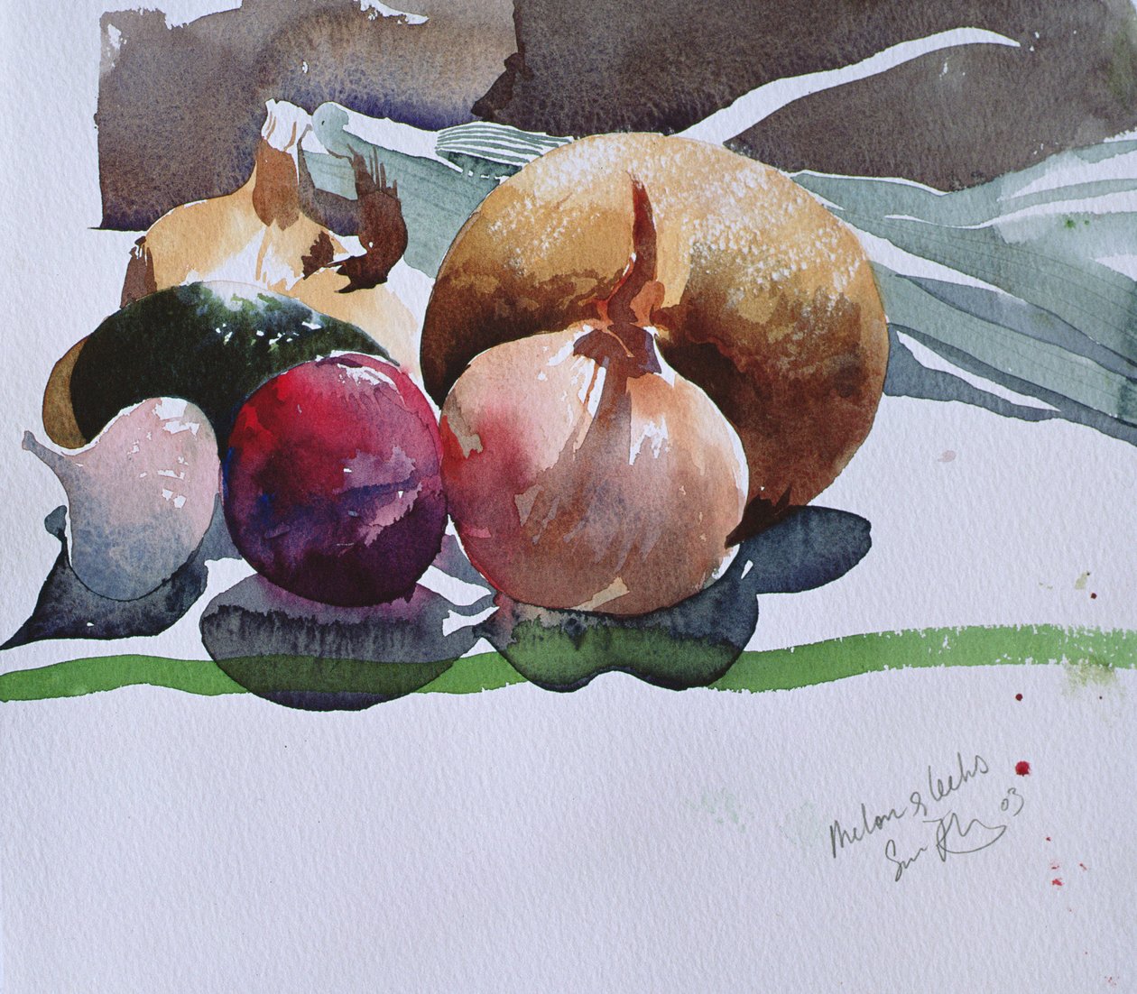 Melón y puerros, 2003 (acuarela) de Simon Fletcher