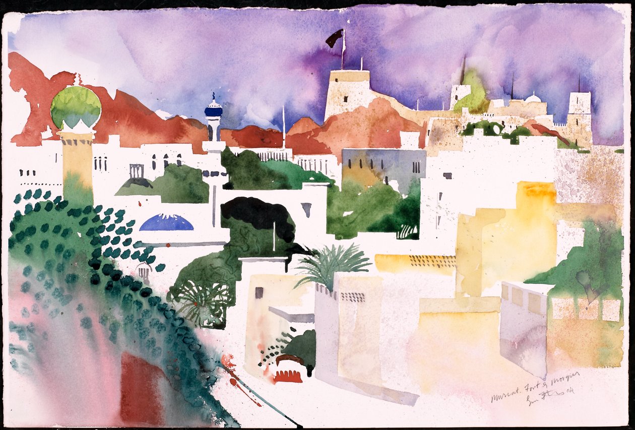 Fuerte y mezquitas de Mascate (acuarela sobre papel) de Simon Fletcher