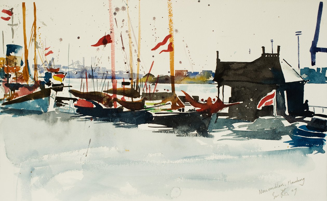 Neumuhlen, Hamburgo, 2009 (acuarela) de Simon Fletcher
