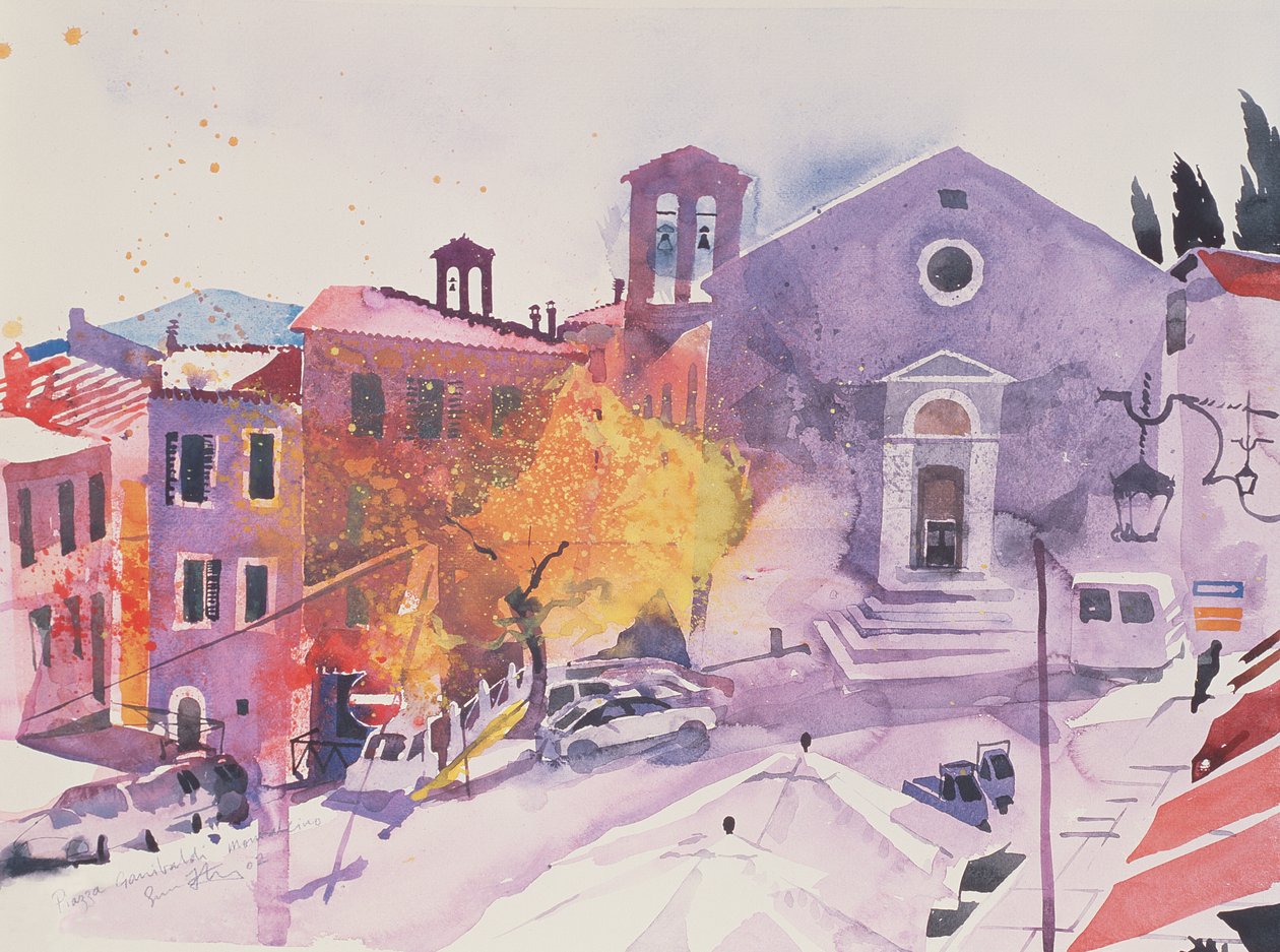Plaza Garibaldi, Montalcino, 2002 (acuarela sobre papel) de Simon Fletcher