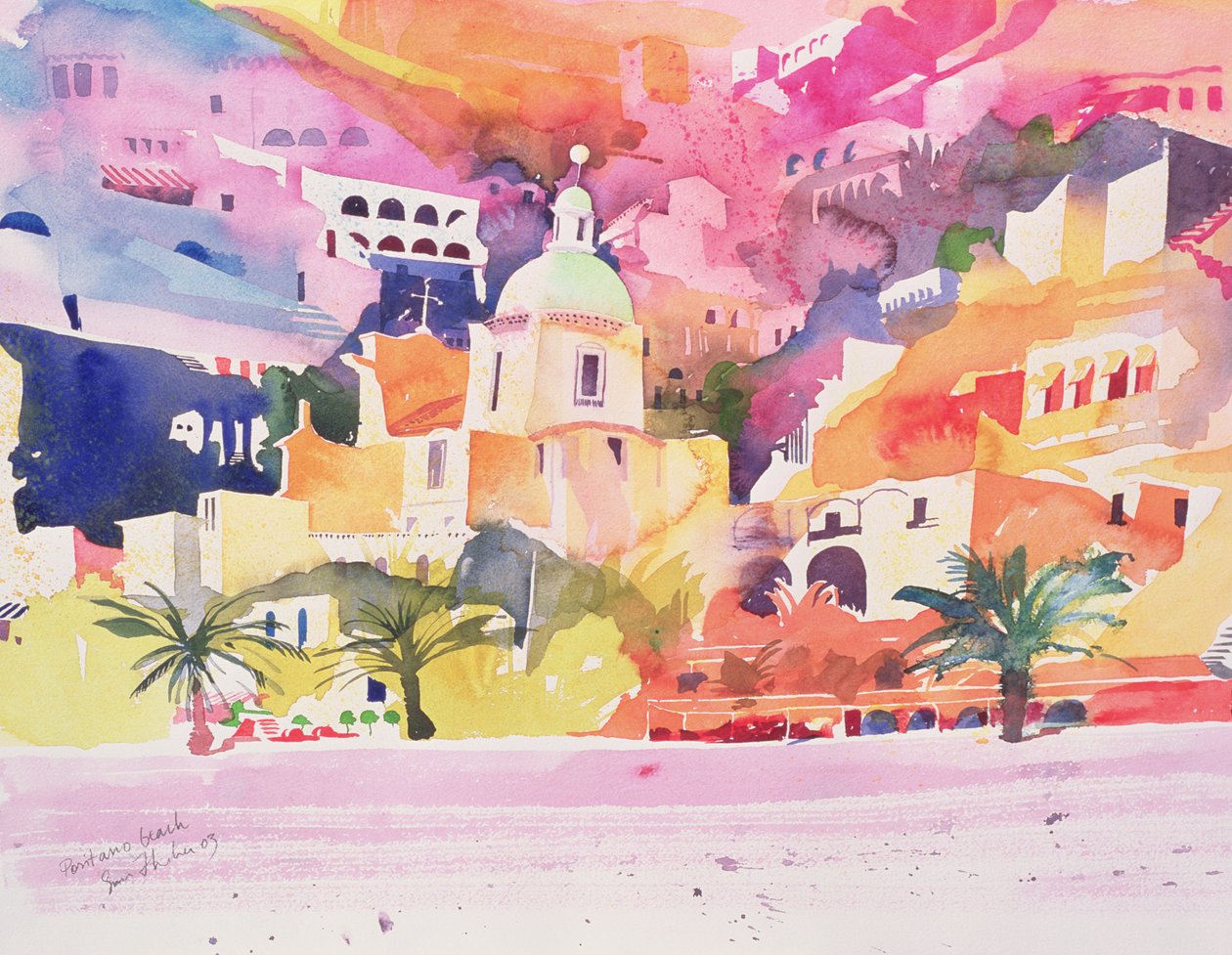 Playa de Positano, 2003 (acuarela sobre papel) de Simon Fletcher