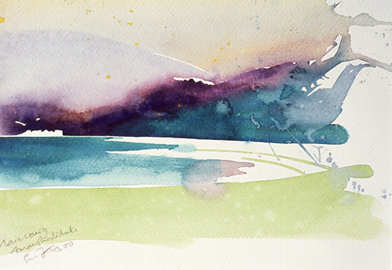 Rain Coming Amanohashidate, 2000 (acuarela) de Simon Fletcher