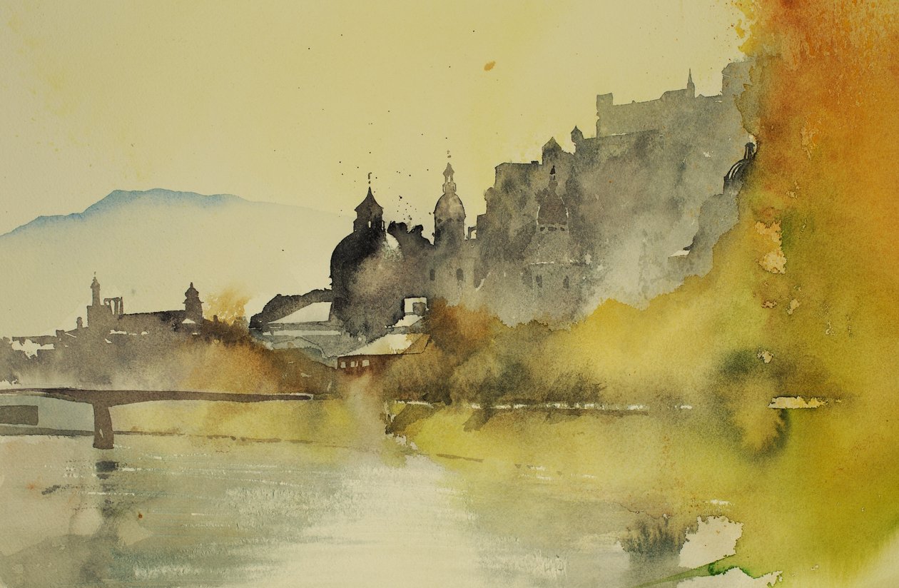 Río Salzburgo, 2005 (acuarela) de Simon Fletcher