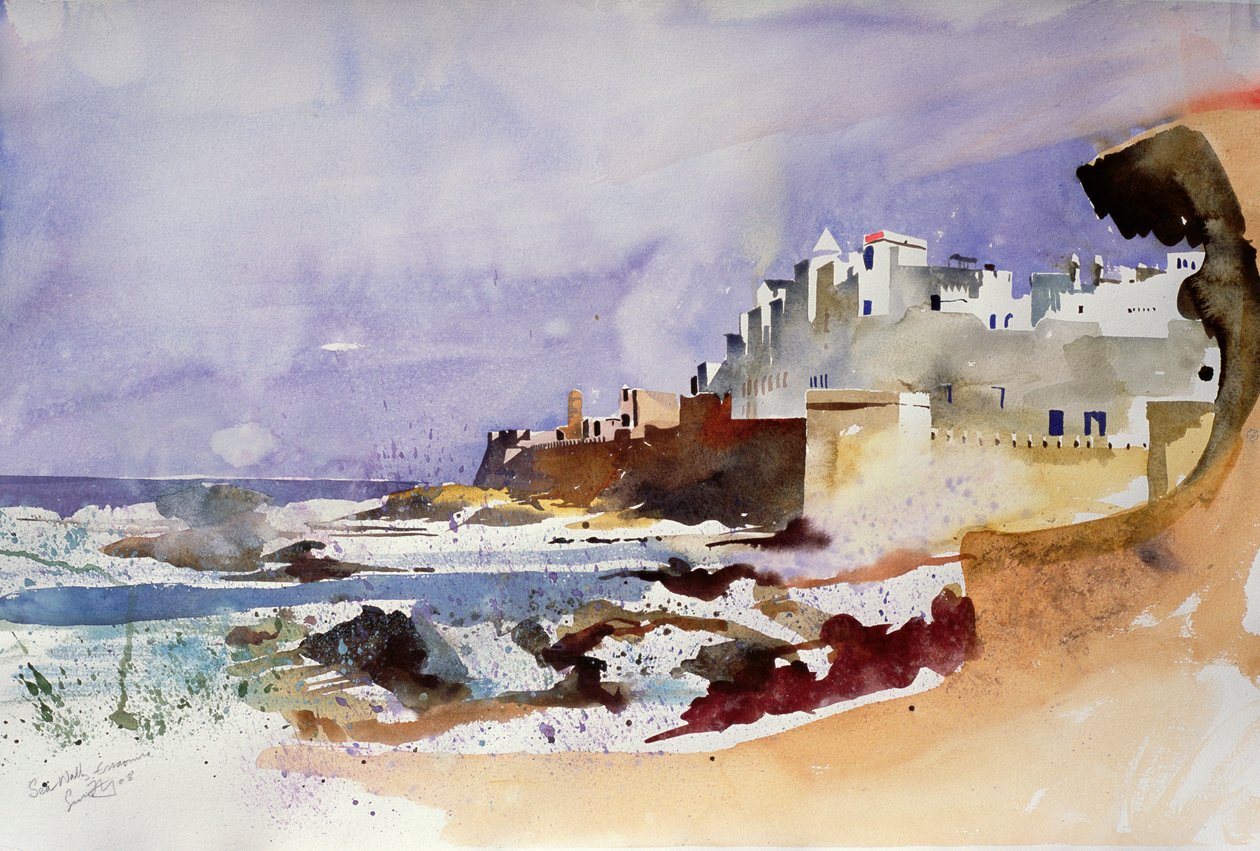 Muro del Mar, Essaouira (acuarela sobre papel) de Simon Fletcher