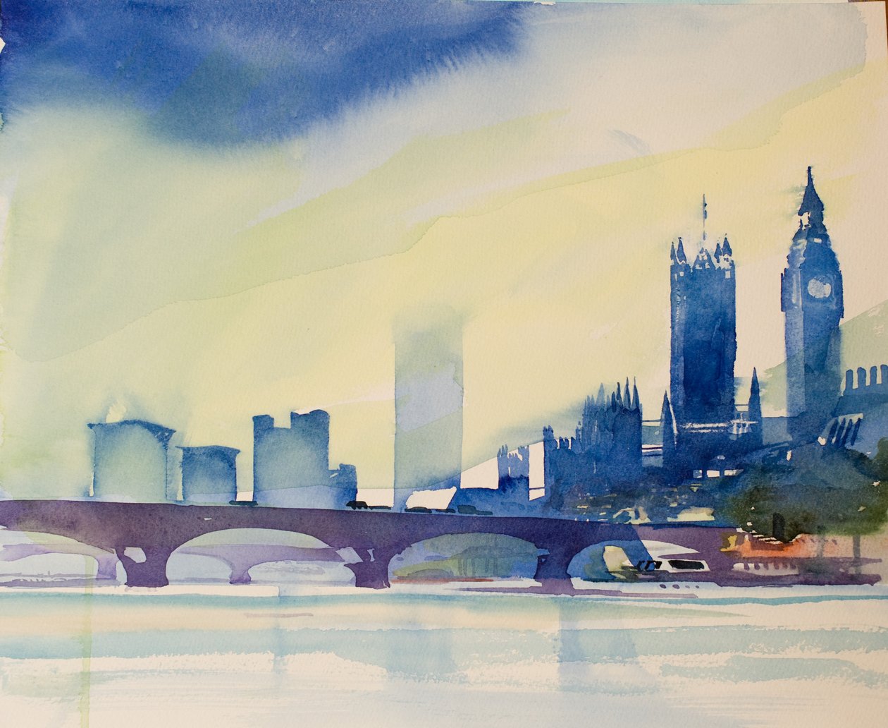 Westminster desde la pasarela, 2016 (acuarela) de Simon Fletcher