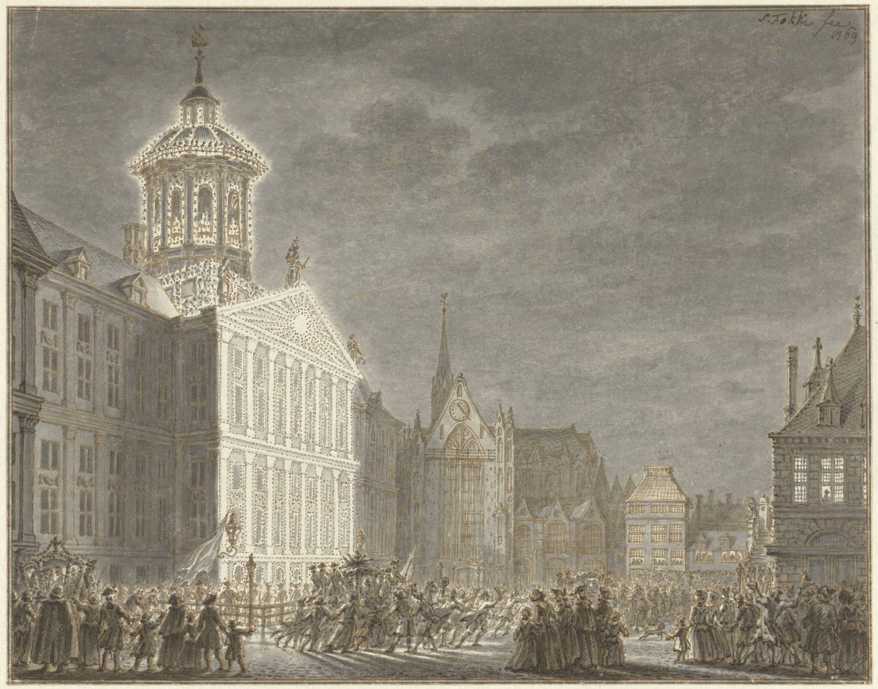 Iluminación del ayuntamiento para Guillermo V y Guillermina de Prusia, 1768 de Simon Fokke