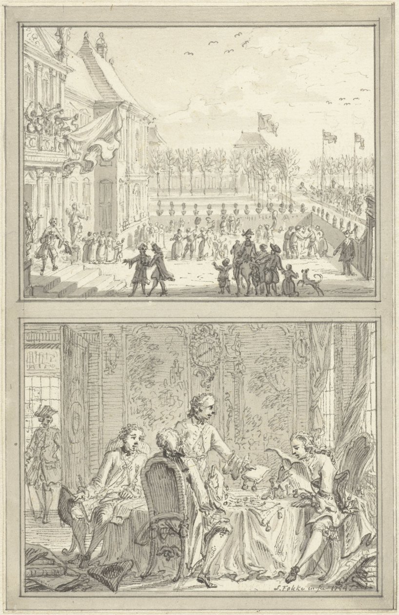 El Palacio Honselaarsdijk cambia de dueño / Venta de los señoríos prusianos a Anna van Hannover, 1754 de Simon Fokke